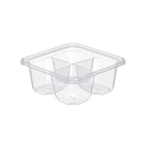 CONTENANT EN PET CLAIR AVEC INDICATEUR D'EFFRACTION «TAMPERGUARD SNACK BOXES» 4 COMPARTIMENTS |  ABC Distribution