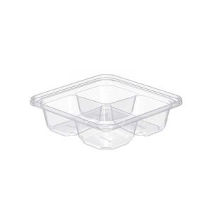 CONTENANT EN PET CLAIR AVEC INDICATEUR D'EFFRACTION «TAMPERGUARD SNACK BOXES» PEU PROFOND 4 COMPARTIMENTS |  ABC Distribution